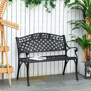 Outsunny 2-zitsbank, stijlvolle aluminium tuinbank, weerbestendig, met armsteunen, eenvoudig te onderhouden, 102,5 x 61 x 84 cm, zwart | Aosom.nl