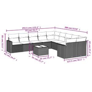 vidaXL 11-delige Tuinset met kussens poly rattan beige