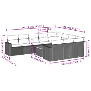 vidaXL 11-delige Tuinset met kussens poly rattan beige