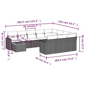 vidaXL 11-delige Tuinset met kussens poly rattan beige