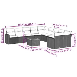 vidaXL 11-delige Tuinset met kussens poly rattan beige