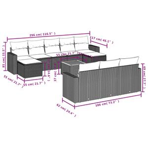 vidaXL 11-delige Tuinset met kussens poly rattan beige