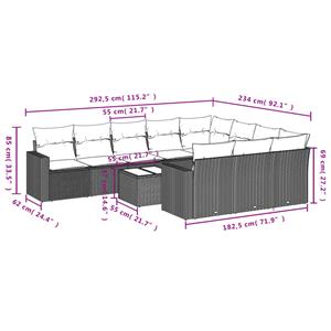 vidaXL 11-delige Tuinset met kussens poly rattan beige
