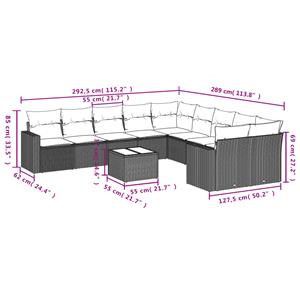 vidaXL 11-delige Tuinset met kussens poly rattan beige