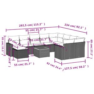 vidaXL 11-delige Tuinset met kussens poly rattan beige