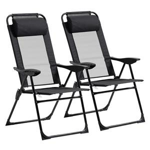 Outsunny set van 2 opvouwbare ligstoelen, weerbestendig, 5-voudig verstelbare rugleuning, stevig metalen frame, ideaal voor tuin, zwart | Aosom.nl