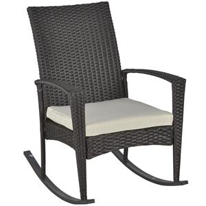 Outsunny schommelstoel, comfortabele tuinstoel met kussen, weerbestendig poly-rotan en metaal, 66 x 88 x 98 cm, bruin | Aosom.nl