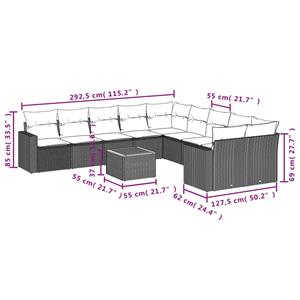 vidaXL 11-delige Tuinset met kussens poly rattan beige