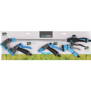 Pro Garden Tuinslang water geven sproeikoppen set - zwart/blauw - 4 soorten - kunststof -