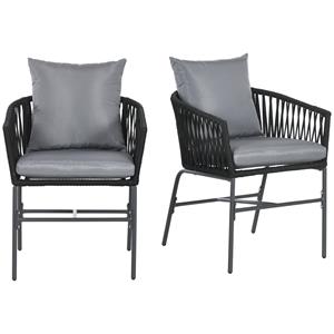 Outsunny set van 2 buitenkrukken, Boho-design, zit- en rugkussens, stevig metalen frame, weerbestendig, 60 x 60 x 78 cm, Donkergrijs | Aosom.nl