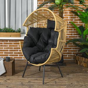Outsunny rotan stoel, stijlvol voor buiten, weerbestendig, comfortabel, 89 x 75 x 143 cm, natuur, zwart | Aosom.nl
