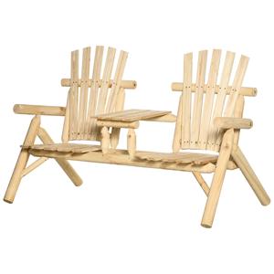 Outsunny tuinbankcombinatie voor 2 personen, met geïntegreerde tafel, weerbestendig, natuurlijk hout, 157 x 88 x 103 cm, bruin | Aosom.nl