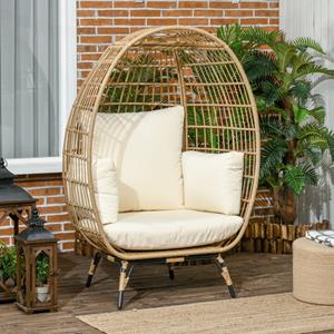 Outsunny Rotan Stoel, stijlvolle mandvorm, comfortabel zitkussen, weerbestendig, perfect voor buiten, 60 x 60 x 85 cm, grijs | Aosom.nl