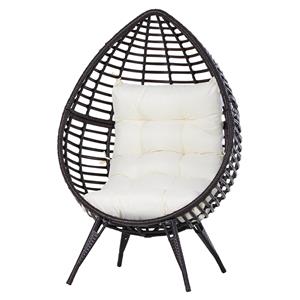 Outsunny rotan fauteuil, druppelvormig ontwerp, weerbestendig, comfortabel, 101 x 89 x 156 cm, ideaal voor buiten, beige | Aosom.nl