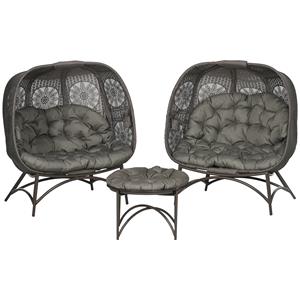 Outsunny tuinmeubelset, 2 comfortabele rieten stoelen met inklapbare bijzettafel, weerbestendig, inclusief zitkussens, zandkleur | Aosom.nl