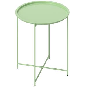Outsunny Tuintafel, Ronde Buiten Zijtafel van Staal met Afneembaar Dienblad, Opvouwbaar Ontwerp, Terrastafel, Groen
