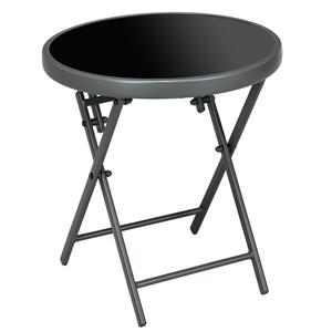 Outsunny Opklapbare Bijzettafel, Outdoor Klaptafel, met Tafelblad van Gehard Glas, voor Terras, 45 x 45 x 50 cm Zwart