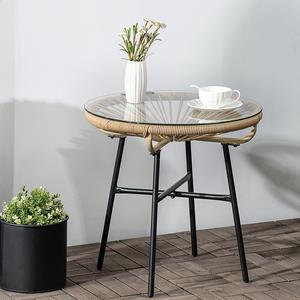 Outsunny tuintafel, boho-stijl, weerbestendig, PE-rotan met gehard glas, perfect voor buiten, 50 cm x 50 cm x 50 cm, zwart, bruin | Aosom.nl