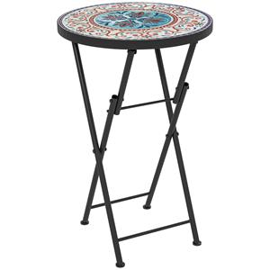 Outsunny Mozaïek Tuintafel, Opvouwbare ronde terrastafel met Metalen Frame en Keramische Tafelblad, Mozaïekpatroon, Meerkleurig