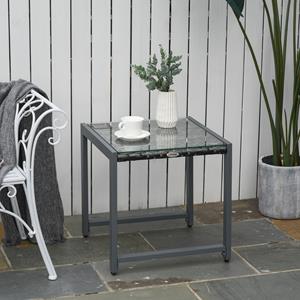 Outsunny tuintafel, moderne tuintafel met gehard glas, weerbestendig poly-rotan, stevig aluminium, 50 x 49,5 x 50 cm, grijs | Aosom.nl