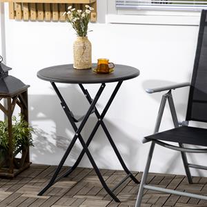 Outsunny tuintafel, rond, opvouwbaar, ideaal voor 2 personen, weerbestendig, staal + kunststof, 60 x 60 x 73 cm, donkergrijs | Aosom.nl