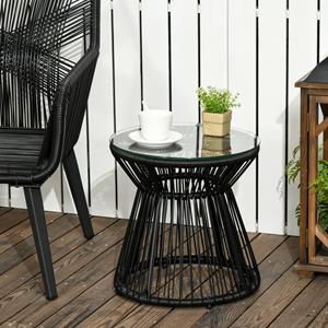 Outsunny boho-stijl tuintafel, weerbestendig, duurzaam PE-rotan, perfect voor buiten, 40 x 40 x 42 cm, zwart | Aosom.nl