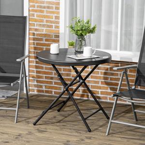 Outsunny tuintafel, rond, opvouwbaar, ideaal voor 4 personen, weerbestendig, staal en kunststof, 80 x 80 x 73 cm, donkergrijs | Aosom.nl