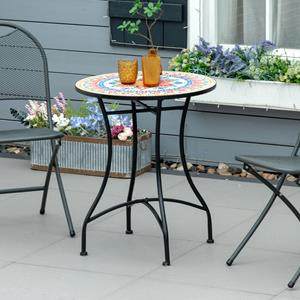 Outsunny ronde tuintafel regendicht, mozaïek tafel, bistrotafel, bijzettafel, met mozaïek blad keramiek metaal, rood +blauw + wit Ø60 cm | Aosom.nl