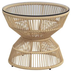 Outsunny bijzettafel, stijlvol tuinmeubel, weerbestendig PE-rattan, glazen blad, 60 x 60 x 50 cm, gemakkelijk te onderhouden, natuurlijk | Aosom.nl