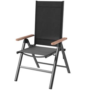 Outsunny Stalen Tuinstoel Klapbaar met Eucalyptushouten Armleuningen Balkonstoel 120kg Draagvermogen 60 x 73 x 108cm Zwart