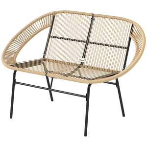 Outsunny 2-zits Tuinbank Polyrattan, weerbestendige Bank in Rattanvlecht-Design, UV-bestendig tot 260kg belast, Khaki