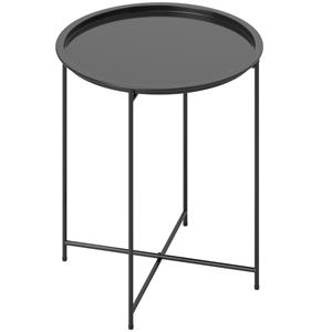 Outsunny Tuintafel, Ronde Buitenzijtafel van Staal met Afneembaar Dienblad, Opvouwbaar Ontwerp, Terrastafel, Zwart