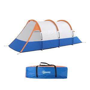 Outsunny Campingtent voor 3 Personen, met Lantaarnhaak, Drie Ingangen, Waterdicht, Oranje