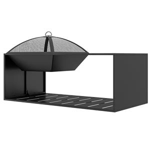 Outsunny 2-in-1 vuurschaal, multifunctioneel met keramische tegels, roestvrij staal, ideaal voor buiten, 101 x 51 x 56 cm, zwart | Aosom.nl