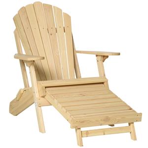 Outsunny Adirondack Tuinstoel met Voetensteun Opvouwbaar Ligstoel Buitenmeubilair Grenenhout Natuur 78 x 140 x 94 cm