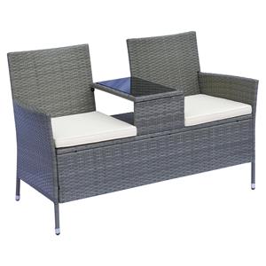 Outsunny poly-rotan tuinbank, stijlvol en weerbestendig, met tafel, 2-zits, stevig staal, 120 x 60 x 76 cm, grijs | Aosom.nl