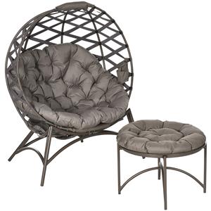 Outsunny 2-delige tuinstoelenset, rieten stijl, opvouwbare zitmand, multifunctioneel, weerbestendig, 2-in-1 kruk, compact ontwerp, grijs | Aosom.nl