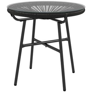 Outsunny Boho-stijl tuintafel, weerbestendig, PE-rattan, gehard glas, perfect voor buiten, 50 x 50 x 50 cm, zwart | Aosom.nl