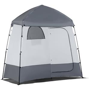 Outsunny Douchetent voor 2 personen, waterdicht, met 3 deuren en 2 ramen, lichtgewicht, 120 x 120 x 200 cm, Lichtgrijs | Aosom.nl