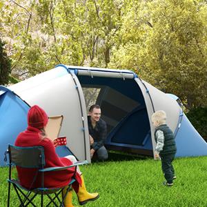 Outsunny Campingtent, ruime familietent met 2 slaapcabines, tunneltent voor 4-6 personen, waterdicht, eenvoudig op te zetten, blauw | Aosom.nl