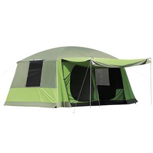 Outsunny kampeertent, ruime koepeltent met 2 slaapcabines, ideaal voor 4-8 personen, waterdicht, eenvoudig op te zetten, 410 x 310 cm | Aosom.nl