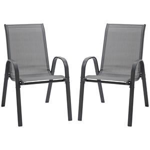 Outsunny set van 2 tuinstoelen, stapelbaar met armleuningen, duurzaam metaal en mesh-stof, weerbestendig, 70 x 54 x 90 cm, grijs | Aosom.nl