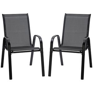 Outsunny set van 2 stapelbare tuinstoelen, met armleuningen, weerbestendig, comfortabel, perfect voor buiten, 70 x 54 x 90 cm, zwart | Aosom.nl