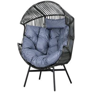Outsunny Outdoor Rotan Tuinstoel, PE-Rotan, 89 cm x 75 cm x 143 cm, Grijs+Zwart