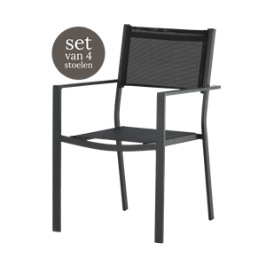 Nest outdoor Narda aluminium tuinstoel zwart - met armleuningen - set van 4