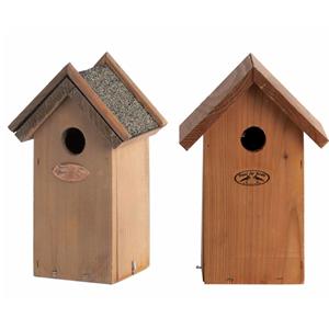 Merkloos Voordeelset van 2x stuks houten vogelhuisjes/nestkastjes bruin en houtkleur -