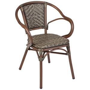 Vega Stoel Tolia met armleuning; 58x58x81.5 cm (BxDxH); zitting tabak, frame donkerbruin; 2 stuk / verpakking