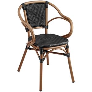 Vega Stoel Tolia met armleuning; 58x58x81.5 cm (BxDxH); zitting zwart, frame lichtbruin; 2 stuk / verpakking