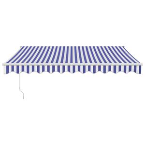 vidaXL Luifel uittrekbaar 3,5x2,5 m stof en aluminium blauw en wit