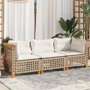 vidaXL Tuinbank 3-zits met kussens poly rattan beige